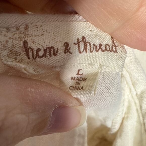 Hem & Thread Ivory Ruffle Sleeve Gauze Top Large NWOT Cotton Boho Cottagecore - Picture 7 of 9